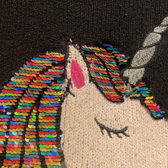 Justice Unicorn Reversible Sequin Black Sweater Girls Size 10 - Picture 4 of 8